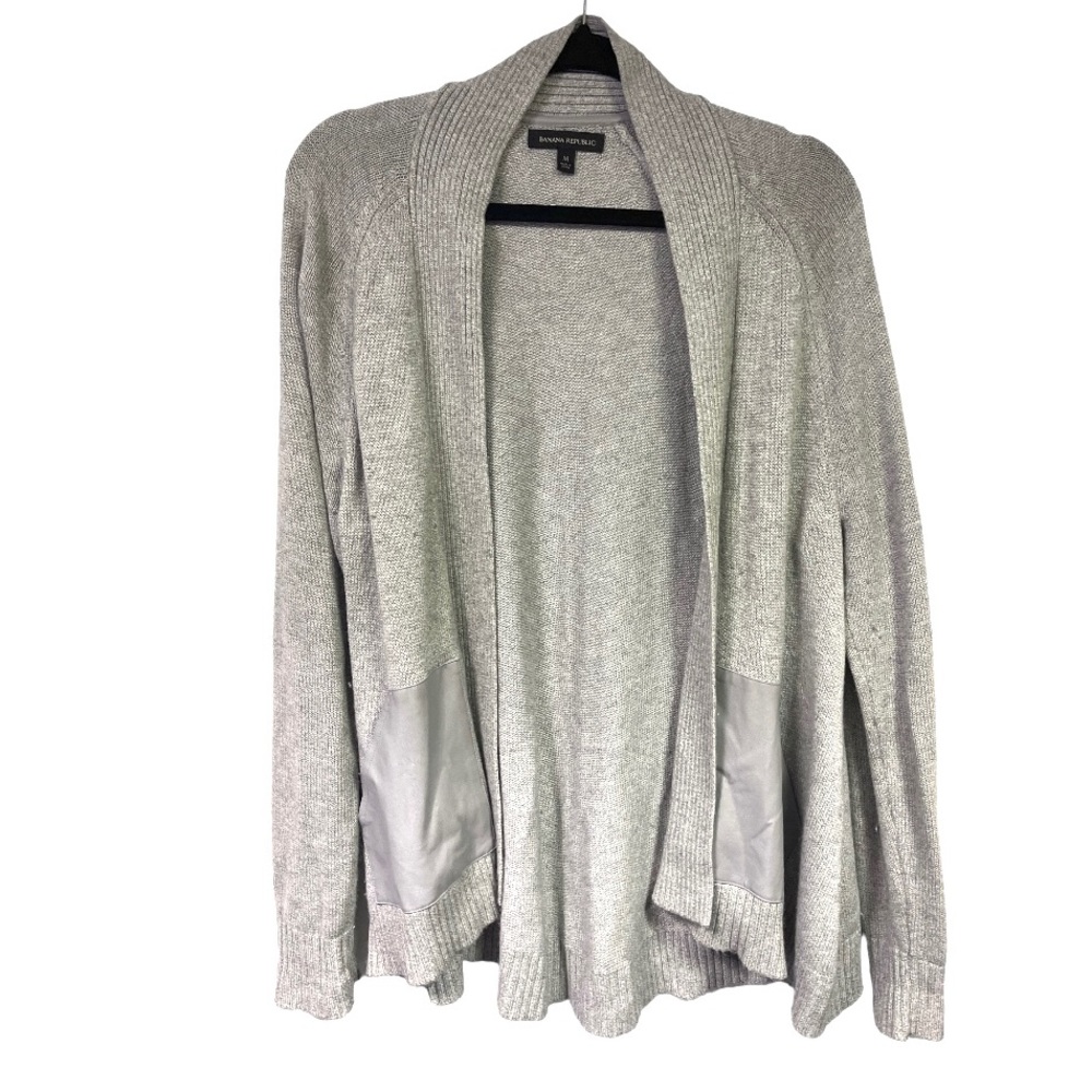 Banana Republic Faux Leather Pocket Open Knit Cardigan Sweater‎ Grey M